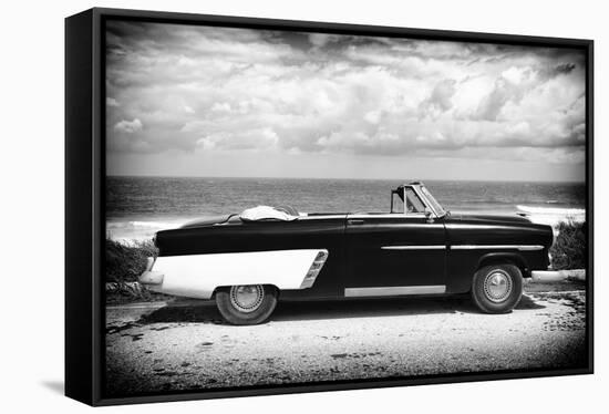 Cuba Fuerte Collection B&W - American Classic Car on the Beach-Philippe Hugonnard-Framed Stretched Canvas