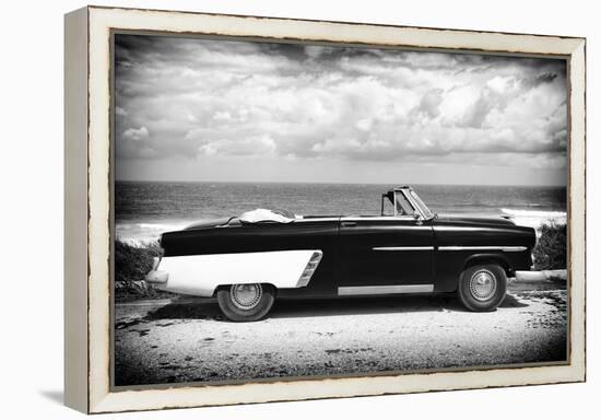 Cuba Fuerte Collection B&W - American Classic Car on the Beach-Philippe Hugonnard-Framed Premier Image Canvas