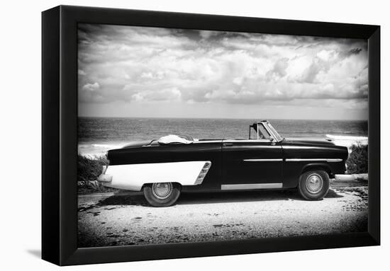 Cuba Fuerte Collection B&W - American Classic Car on the Beach-Philippe Hugonnard-Framed Premier Image Canvas