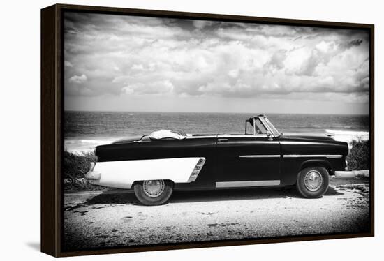 Cuba Fuerte Collection B&W - American Classic Car on the Beach-Philippe Hugonnard-Framed Premier Image Canvas