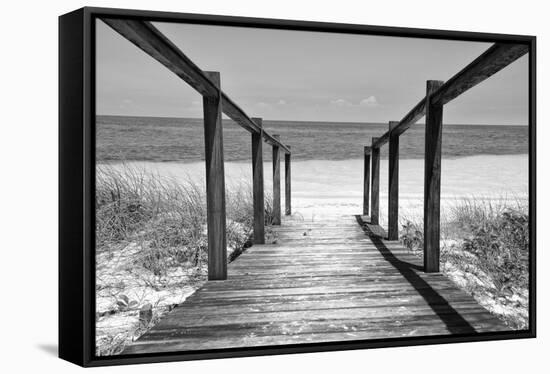 Cuba Fuerte Collection B&W - Wooden Pier on Tropical Beach II-Philippe Hugonnard-Framed Stretched Canvas