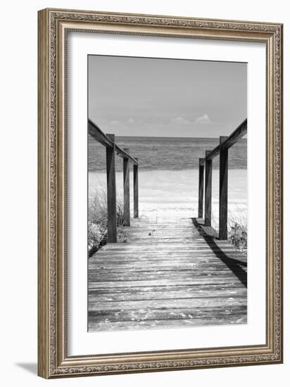 Cuba Fuerte Collection B&W - Wooden Pier on Tropical Beach III-Philippe Hugonnard-Framed Photographic Print