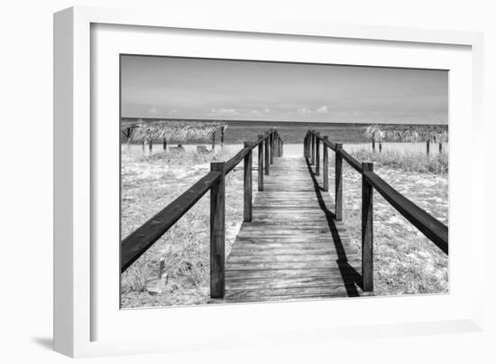 Cuba Fuerte Collection B&W - Wooden Pier on Tropical Beach IV-Philippe Hugonnard-Framed Photographic Print