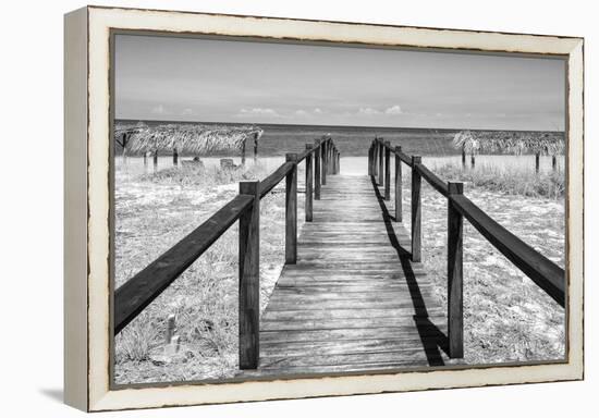 Cuba Fuerte Collection B&W - Wooden Pier on Tropical Beach IV-Philippe Hugonnard-Framed Premier Image Canvas