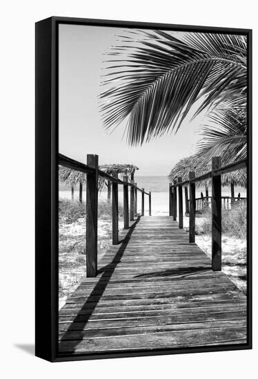 Cuba Fuerte Collection B&W - Wooden Pier on Tropical Beach IX-Philippe Hugonnard-Framed Stretched Canvas