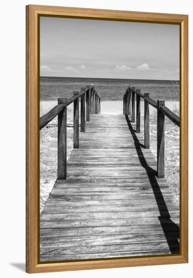 Cuba Fuerte Collection B&W - Wooden Pier on Tropical Beach V-Philippe Hugonnard-Framed Premier Image Canvas