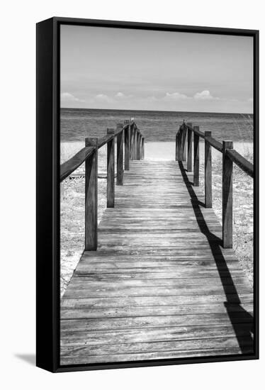 Cuba Fuerte Collection B&W - Wooden Pier on Tropical Beach V-Philippe Hugonnard-Framed Stretched Canvas