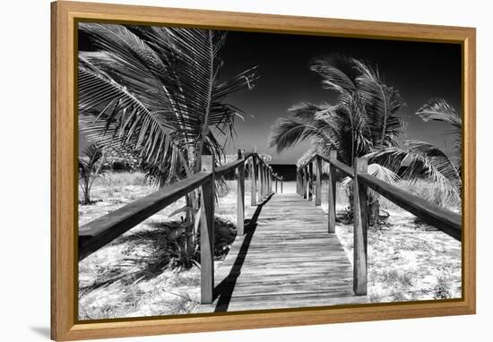 Cuba Fuerte Collection B&W - Wooden Pier on Tropical Beach VI-Philippe Hugonnard-Framed Premier Image Canvas