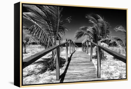 Cuba Fuerte Collection B&W - Wooden Pier on Tropical Beach VI-Philippe Hugonnard-Framed Premier Image Canvas