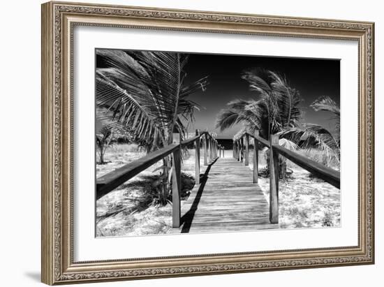 Cuba Fuerte Collection B&W - Wooden Pier on Tropical Beach VI-Philippe Hugonnard-Framed Photographic Print