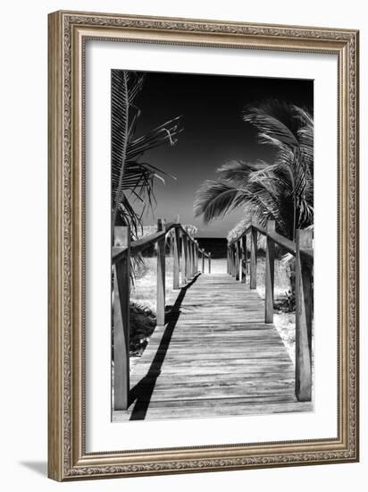 Cuba Fuerte Collection B&W - Wooden Pier on Tropical Beach VII-Philippe Hugonnard-Framed Photographic Print