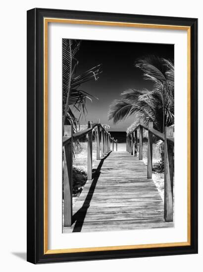 Cuba Fuerte Collection B&W - Wooden Pier on Tropical Beach VII-Philippe Hugonnard-Framed Photographic Print