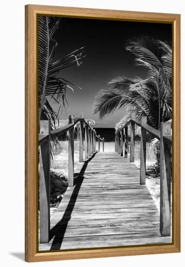 Cuba Fuerte Collection B&W - Wooden Pier on Tropical Beach VII-Philippe Hugonnard-Framed Premier Image Canvas