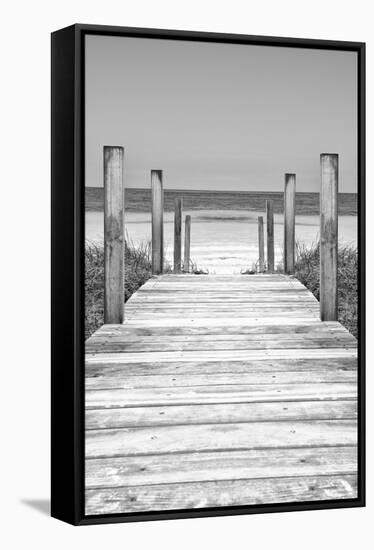 Cuba Fuerte Collection B&W - Wooden Pier on Tropical Beach X-Philippe Hugonnard-Framed Stretched Canvas