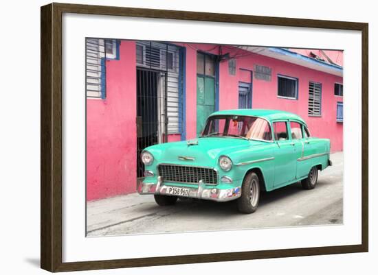 Cuba Fuerte Collection - Beautiful Classic American Turquoise Car-Philippe Hugonnard-Framed Photographic Print