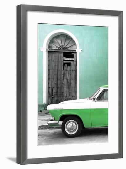 Cuba Fuerte Collection - Close-up of American Classic Car White and Green-Philippe Hugonnard-Framed Photographic Print