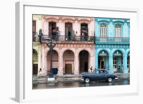 Cuba Fuerte Collection - Colorful Architecture and Black Classic Car-Philippe Hugonnard-Framed Photographic Print