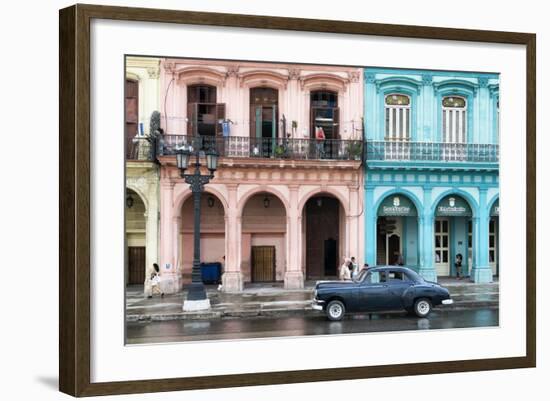 Cuba Fuerte Collection - Colorful Architecture and Black Classic Car-Philippe Hugonnard-Framed Photographic Print