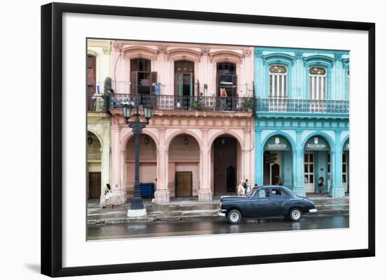 Cuba Fuerte Collection - Colorful Architecture and Black Classic Car-Philippe Hugonnard-Framed Photographic Print