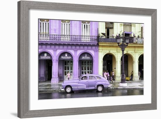 Cuba Fuerte Collection - Colorful Architecture and Mauve Classic Car-Philippe Hugonnard-Framed Photographic Print