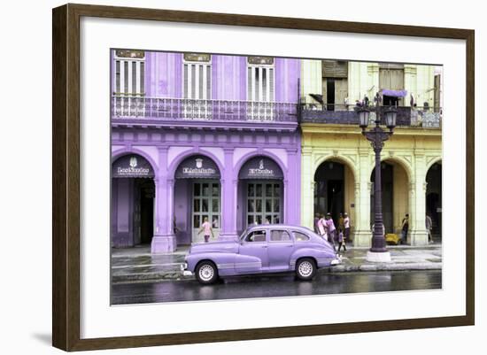 Cuba Fuerte Collection - Colorful Architecture and Mauve Classic Car-Philippe Hugonnard-Framed Photographic Print