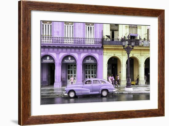 Cuba Fuerte Collection - Colorful Architecture and Mauve Classic Car-Philippe Hugonnard-Framed Photographic Print