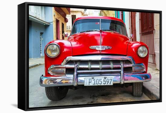 Cuba Fuerte Collection - Detail on Red Classic Chevy-Philippe Hugonnard-Framed Stretched Canvas