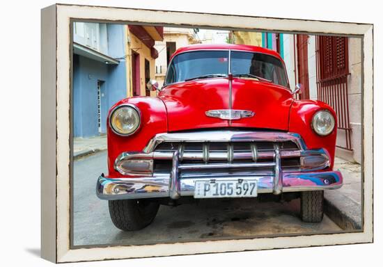 Cuba Fuerte Collection - Detail on Red Classic Chevy-Philippe Hugonnard-Framed Premier Image Canvas