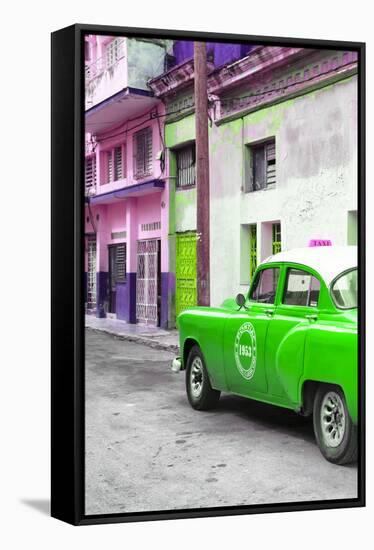 Cuba Fuerte Collection - Green Taxi Car in Havana-Philippe Hugonnard-Framed Stretched Canvas