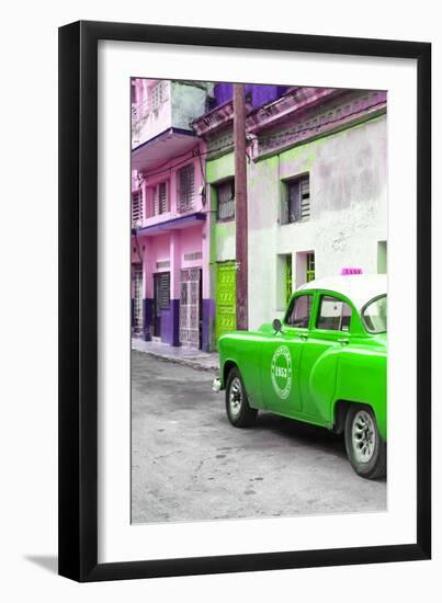 Cuba Fuerte Collection - Green Taxi Car in Havana-Philippe Hugonnard-Framed Photographic Print