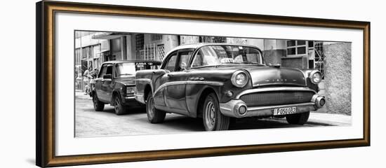 Cuba Fuerte Collection Panoramic BW - Cuban Taxi in Havana II-Philippe Hugonnard-Framed Photographic Print