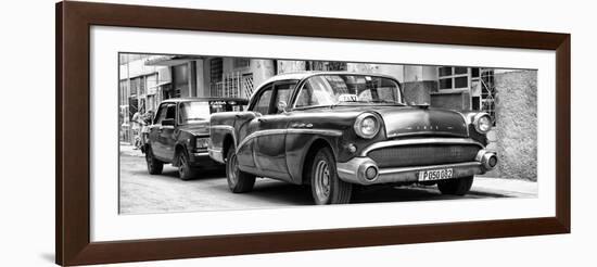 Cuba Fuerte Collection Panoramic BW - Cuban Taxi in Havana II-Philippe Hugonnard-Framed Photographic Print