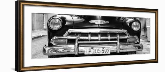 Cuba Fuerte Collection Panoramic BW - Detail on Classic Chevy-Philippe Hugonnard-Framed Photographic Print