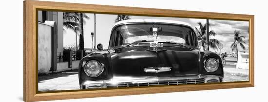 Cuba Fuerte Collection Panoramic BW - Retro Chevy-Philippe Hugonnard-Framed Stretched Canvas