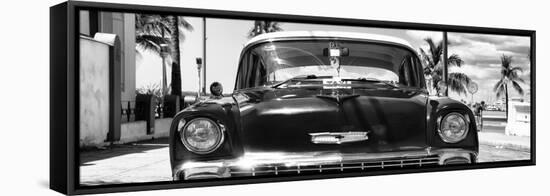 Cuba Fuerte Collection Panoramic BW - Retro Chevy-Philippe Hugonnard-Framed Stretched Canvas