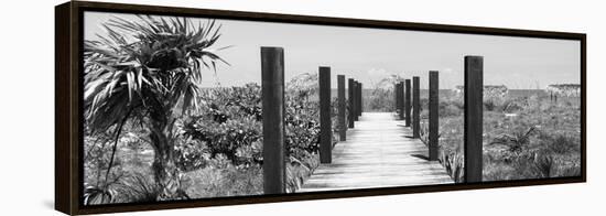 Cuba Fuerte Collection Panoramic BW - Wooden Jetty on the Beach-Philippe Hugonnard-Framed Stretched Canvas