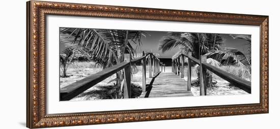 Cuba Fuerte Collection Panoramic BW - Wooden Jetty on the Beach-Philippe Hugonnard-Framed Photographic Print