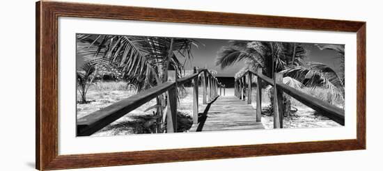 Cuba Fuerte Collection Panoramic BW - Wooden Jetty on the Beach-Philippe Hugonnard-Framed Premium Photographic Print
