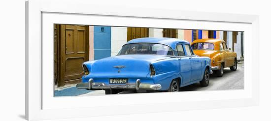 Cuba Fuerte Collection Panoramic - Classic American Cars - Blue & Orange-Philippe Hugonnard-Framed Photographic Print