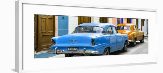 Cuba Fuerte Collection Panoramic - Classic American Cars - Blue & Orange-Philippe Hugonnard-Framed Photographic Print