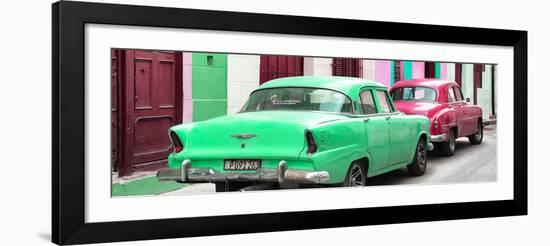 Cuba Fuerte Collection Panoramic - Classic American Cars - Green & Rasberry-Philippe Hugonnard-Framed Photographic Print