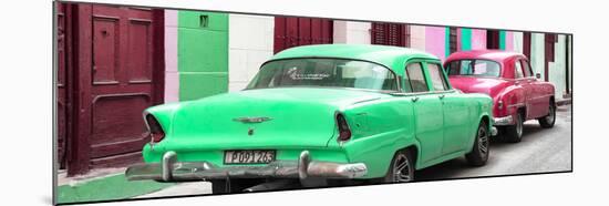 Cuba Fuerte Collection Panoramic - Classic American Cars - Green & Rasberry-Philippe Hugonnard-Mounted Photographic Print