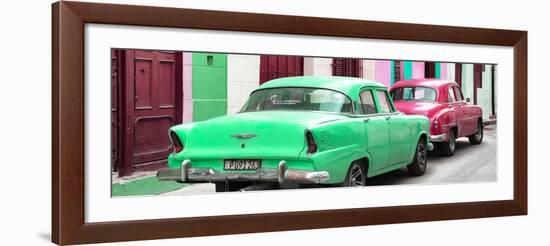 Cuba Fuerte Collection Panoramic - Classic American Cars - Green & Rasberry-Philippe Hugonnard-Framed Photographic Print