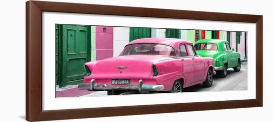 Cuba Fuerte Collection Panoramic - Classic American Cars - Pink & Green-Philippe Hugonnard-Framed Photographic Print