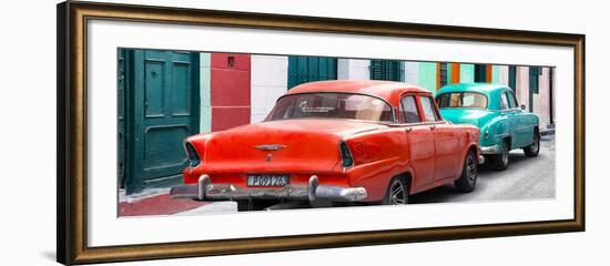 Cuba Fuerte Collection Panoramic - Classic American Cars - Red & Turquoise-Philippe Hugonnard-Framed Photographic Print