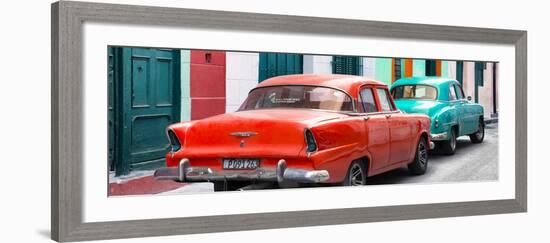 Cuba Fuerte Collection Panoramic - Classic American Cars - Red & Turquoise-Philippe Hugonnard-Framed Photographic Print