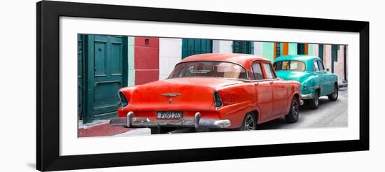 Cuba Fuerte Collection Panoramic - Classic American Cars - Red & Turquoise-Philippe Hugonnard-Framed Photographic Print