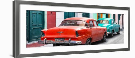 Cuba Fuerte Collection Panoramic - Classic American Cars - Red & Turquoise-Philippe Hugonnard-Framed Photographic Print