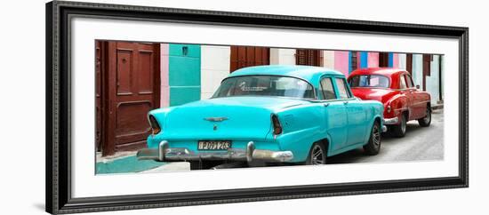 Cuba Fuerte Collection Panoramic - Classic American Cars - Turquoise & Red-Philippe Hugonnard-Framed Photographic Print