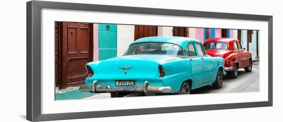 Cuba Fuerte Collection Panoramic - Classic American Cars - Turquoise & Red-Philippe Hugonnard-Framed Photographic Print